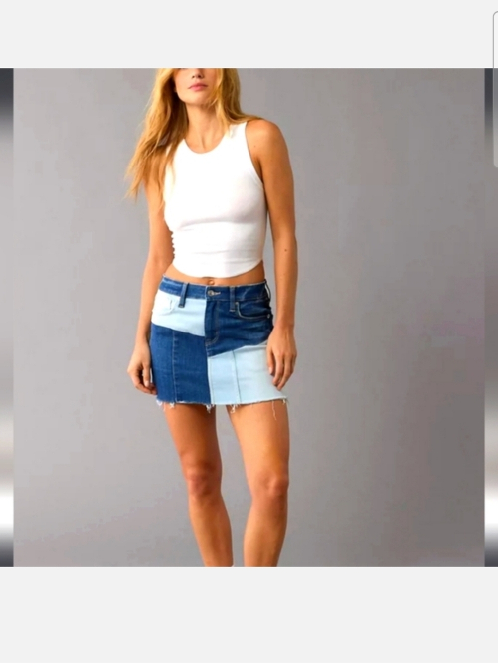 American Eagle - Patchwork Two-Tone Denim Mini Skirt Size 6